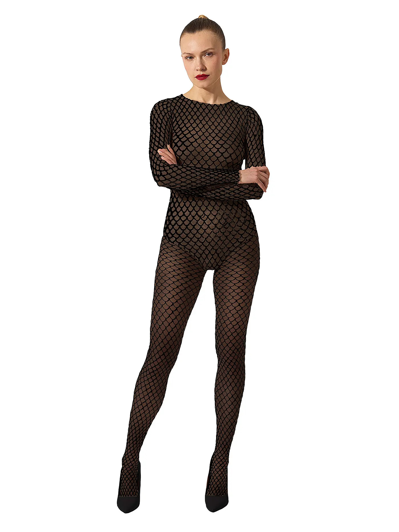 WOLFORD | Modestrumpfhose VELVET NET ILLUSION Fairly Light/White | schwarz